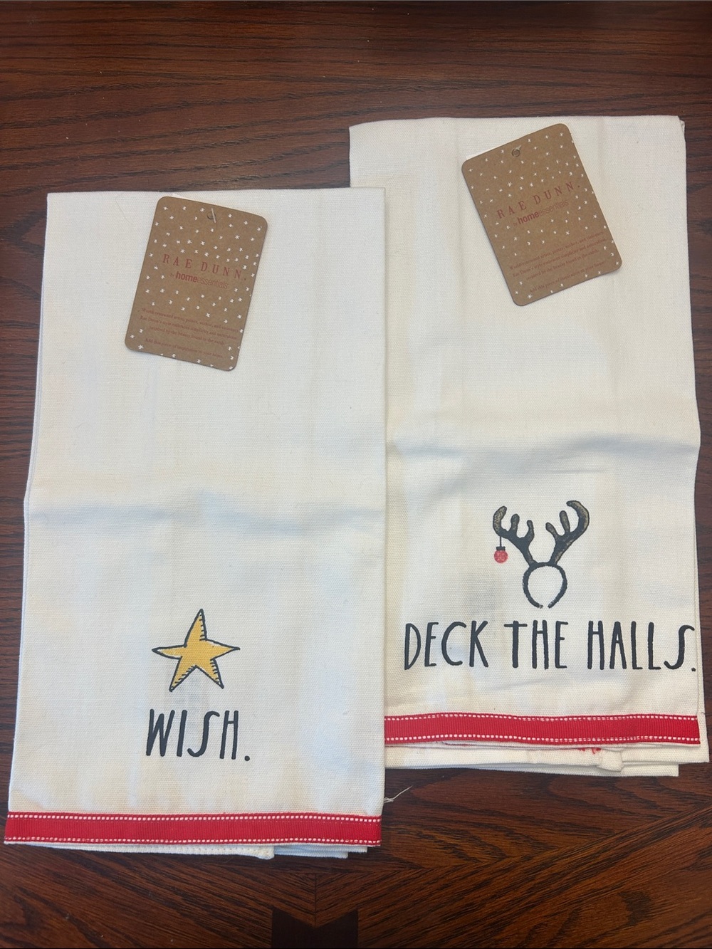 Rae Dunn Holiday Kitchen Towels Set with Red Accents (4 Towels Included)
